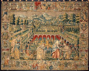 Scéna sklizně ovoce. Tapiserie bruselských manufaktur. 16. století Genes, Musei di Strada Nuova od Belgian School