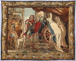 Král Alexandr Veliký rozetne gordický uzel. Gobelín vyrobený v bruselských manufakturách. 16. století Geny, Musei di Strada Nuova od Belgian School