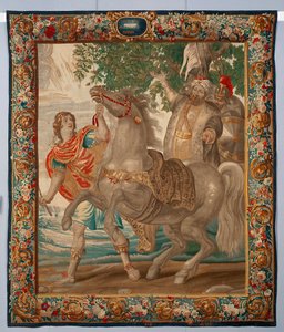 Král Alexandr Veliký zkrotí koně Bucefala. Gobelín vyrobený v bruselských manufakturách. 16. století Geny, Musei di Strada Nuova od Belgian School