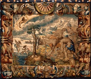 Měsíc srpen: Jan Raes (činný kolem let 1610-1631) zhotovil tapiserii "Sklizeň" v bruselské manufaktuře. 17. století, Genes, Musei di Strada Nuova od Belgian School