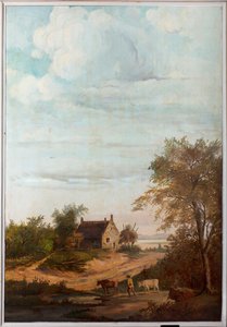 Druhá zadní místnost vzadu, zasedací místnost, nástěnné malby s venkovskými scénami v klasickém stylu, pravděpodobně z roku 1810, scéna 7 od Belgian School