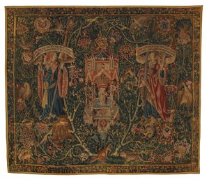 Tapestry, Sibylla Libya ja Europa (yksi kuudesta Sibyllasta, sisältää 46.134-46.139), nimeltään "Rothamsted Tapestries", valmistettu Flanderissa, Tournaissa tai Brysselissä, Belgiassa, noin 1530 (villa) od Belgian School