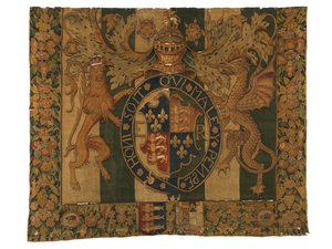 Kuvakudos Edward VI:n kuninkaallisilla käsivarsilla ja Arms of Le Grysillä, valmistettu luultavasti Enghienissä, Flanderissa, Belgiassa, n. 1547-53 (villa) od Belgian School