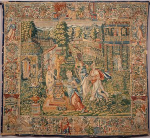 Dary Pomone (Pomona) nymfa ovoce Tapiserie bruselských výrobců. Genes 16. století, Musei di Strada Nuova od Belgian School