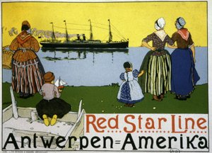 Transatlantický parník Antverpy/Amerika. Reklama na společnost Red Star Line, cca 1900 (tisk) od Belgian School