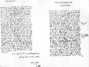 Maska královen a dedikační list Jindřichovi, princi z Walesu, 1609 od Ben Jonson