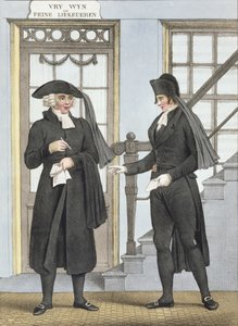 Pohřební úředníci v Amsterdamu, ilustrace ze „Sbírek kostýmů severních provincií Nizozemského království...“ vyryté Villeneuvem, 1828 od Bendrik Greeven
