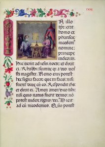 W.107 fol.24r Kristus a Nikodém z Evangelária Santa Giustina sepsal Laurentius Gazius Cremonensis, 1523-25 od Benedetto Bordone