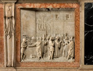 Krypta, archa svatých Marcellinus a Peter Vymítač ďábla, Benedict Briosco 1506-08, svatý Petr osvobodí Paulinu z démona