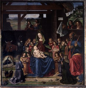 Narození. Obraz Benedetta Ghirlandaia (1458-1497). Olej na dřevě. Rozměr: 147 x 144 cm. Kostel Aigueperse od Benedetto Ghirlandaio
