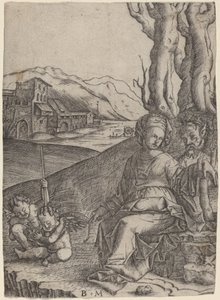 Žena a satyr se dvěma Amory od Benedetto Montagna