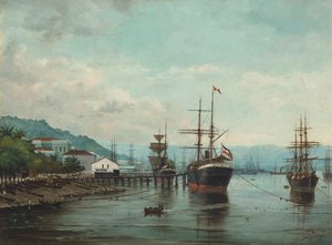 Benedito Calixto - přístav Santos, SP (vlevo), 1890 od Benedito Calixto