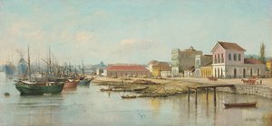 Benedito Calixto - Porto do Bispo, Santos, SP, pohled od moře, 1887 od Benedito Calixto