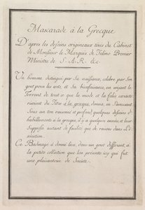 Řecká maškaráda: Deska titulní strany 1, 1771.