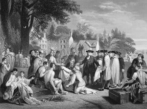 Smlouva Williama Penna s Indiány, vyryl W. French (litho)