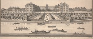 Zadní přední část Královské nemocnice v Chelsea, vydáno 1756 (mědirytina)