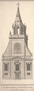 Farní kostel sv. Edmunda krále v Lombard Street, kolem roku 1750 (rytina)