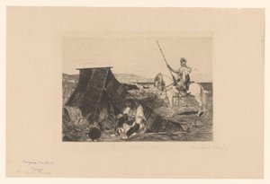 Krajina se stanem a jezdcem Lepty různých grafiků z roku 1877 (název série) L