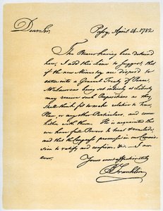 Dopis Benjamina Franklina Davidu Hartleymu MP, 14. dubna 1782.