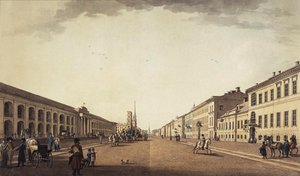 Pohled na Něvský prospekt poblíž Gostiny Dvor v Petrohradu, 1799