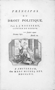 Frontispis „Principals of Political Right“ od Jeana Jacquese Rousseaua s alegorickou vinětou svobody, vyrytou Borlym, vydáno 1762