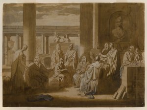 Poznej své já, 1768 (inkoust na mytí železem, olejová pasta a mytí na slonovinovém papíru) od Benjamin West