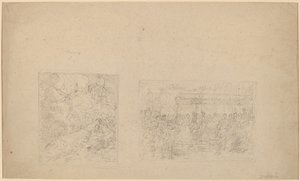 Studie Mojžíše udeřícího do skály a procesí [verso] od Benjamin West