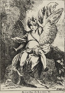 The Angel of the Resurrection, 1801 (propisovací litografie na tkaném papíře připevněná na původním tkaném podpůrném listu s šedohnědou akvatintou) od Benjamin West