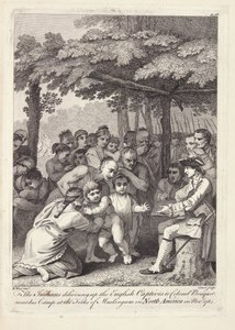 Indiáni předávají anglické zajatce plukovníku Bouquetovi poblíž jeho tábora ve Forks of Muskingham v Severní Americe v listopadu 1764 od Benjamin West