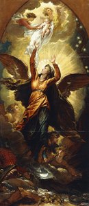 „Žena oděná sluncem prchá před pronásledováním draka“, od Benjamin West