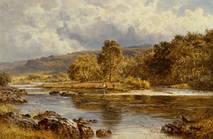 Ostrov na LLugwy těsně pod Capel Curig, Severní Wales (olej na plátně) od Benjamin Williams Leader