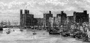 Hrad Caernarfon, Gwynedd, Wales, 19. století.