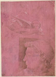 Hlava muže, dvě studie ženského profilu a studie anděla verso, c. 1458. od Benozzo Gozzoli