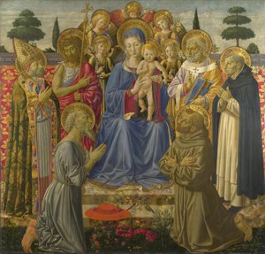 Panna a dítě trůnící mezi anděly a svatými, 60. léta 14. století