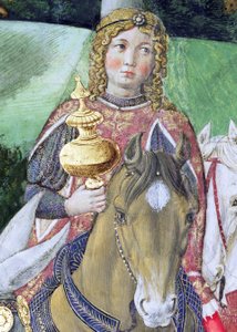 Jezdci v královském doprovodu, detail z cyklu Cesta tří králů v kapli, detail fresky kolem roku 1460 z 70606 od Benozzo di Lese di Sandro Gozzoli
