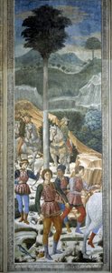 Lučištníci v livrejích, detail z cyklu Cesta mudrců v kapli, asi 1460 (freska) od Benozzo di Lese di Sandro Gozzoli