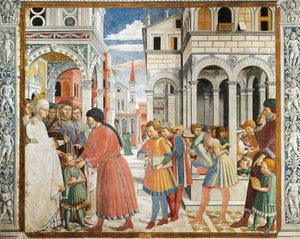 Svatý Augustin odvedený rodiči k učiteli gramatiky v Tagaste, Benozzo Gozzoli (1420-1497), freska, kostel svatého Augustina, San Gimignano (Seznam světového dědictví UNESCO od Benozzo di Lese di Sandro Gozzoli