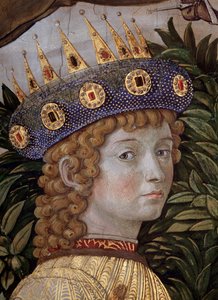 Cesta mágů Cortege des rois mages de Jerusalem a Bethleem nazývá italsky „Viaggio dei Magi“ nebo „“Cavalcata dei Magi“ Detail mladého mága ve tváři Laurenta Velkolepého (Laurent de Medici) (Průvod Magi, detail t od Benozzo di Lese di Sandro Gozzoli