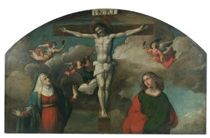 Ukřižování s Pannou Marií a svatým Janem Křtitelem od Benvenuto Tisi da Garofalo