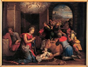 Klanění pastýřů - obraz Benvenuto Tisi da Garofalo (Il Garolafo) (1481-1559), olej na dřevě, 41,5x55 cm od Benvenuto Tisi da Garofalo