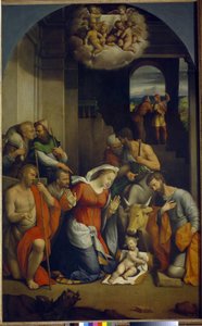 Klanění Ježíšku (Klanění pastýřů). (Klanění Ježíšku). Obraz Benvenuto Tisi Da Garofalo (1481-1559), olej na plátně od Benvenuto Tisi da Garofalo