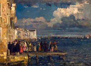 Příprava slavnosti Festa del Redentore v Benátkách Obraz Beppe Ciardiho (1875-1932) 1910-1915 Soukromá sbírka