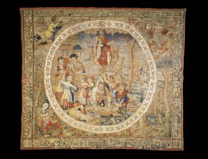 Bruselský alegorický gobelín znázorňující měsíc prosinec z "Medailonových měsíců", kolem roku 1525 od Bernaert van Orley