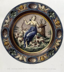 Diane (Artemis) chasseresse - Plat céramique, v „Dílo Bernarda Palissyho“ od C. Delange a C. Bornemana, Paříž
