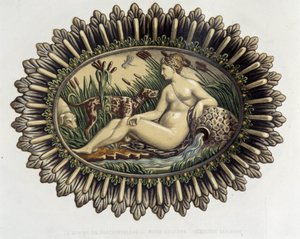 La nymph de Fontainebleau - Plat céramique, v „Dílo Bernarda Palissyho“ od C. Delange a C. Bornemana, Paříž