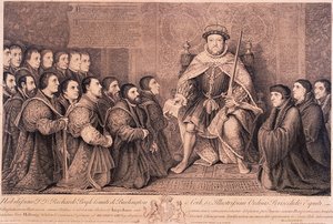Král Jindřich VIII obklopený klečícími postavami, 1736