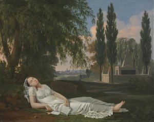 Žena spící v krajině s dopisem, kolem roku 1800 (olej na plátně)