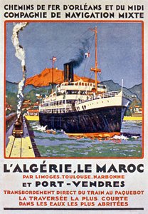 Reklamní plakát na francouzskou železnici do Alžírska a Maroka z Francie přes Limoges Toulouse Narbonne a Port Vendres, cca 1900. od Bernard Lachevre