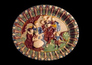 Miska představující Henri IV a jeho rodinu. Keramika v glazované zemi od Bernarda Palissyho (1510-1589)