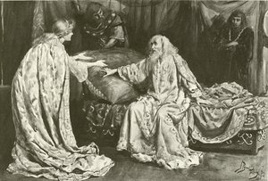 Slečna Ellen Terry jako Cordelia, pan Henry Irving jako král Lear (hlubotisk) od Bernard Partridge